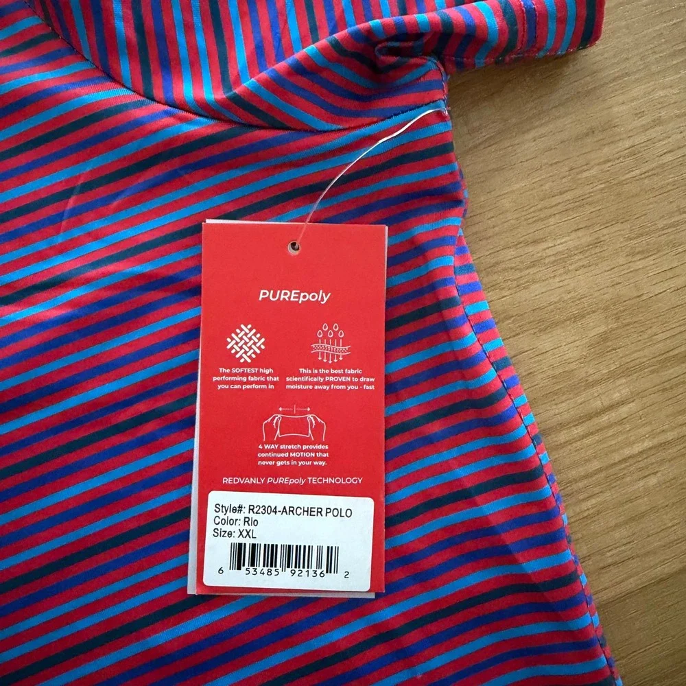 REDVANLY Mens XXL Archer Polo Shirt‎ Rio Striped Short Sleeve Active Wear NWT